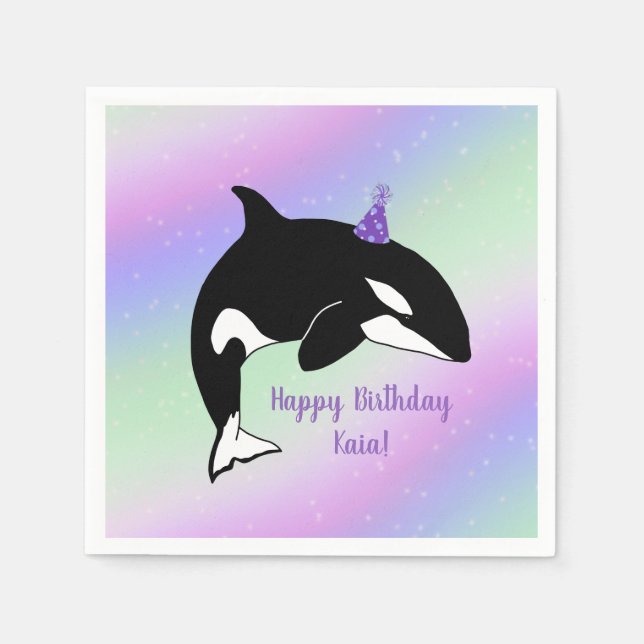 Personalised Orca Killer Whale Birthday Napkin (Front)