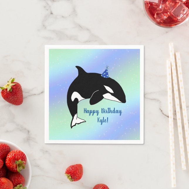 Personalised Orca Killer Whale Birthday Napkin (Insitu)