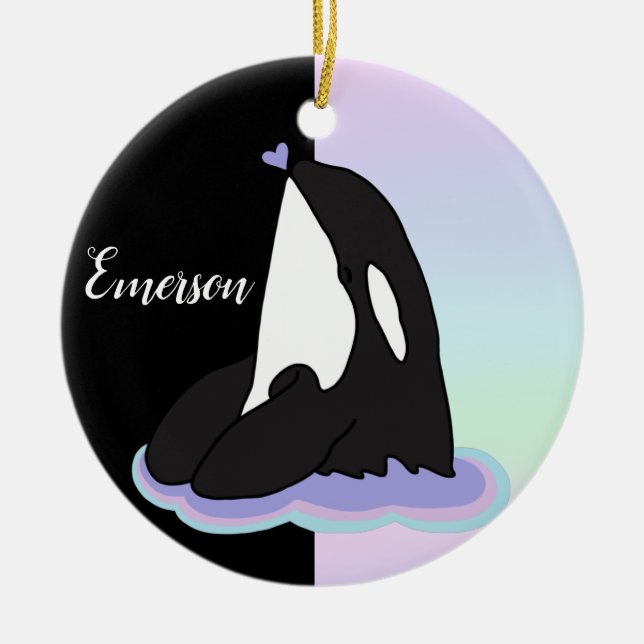 Personalised Orca Killer Whale Ceramic Tree Decoration (Front)