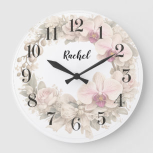 personalised orchid wreath clock 