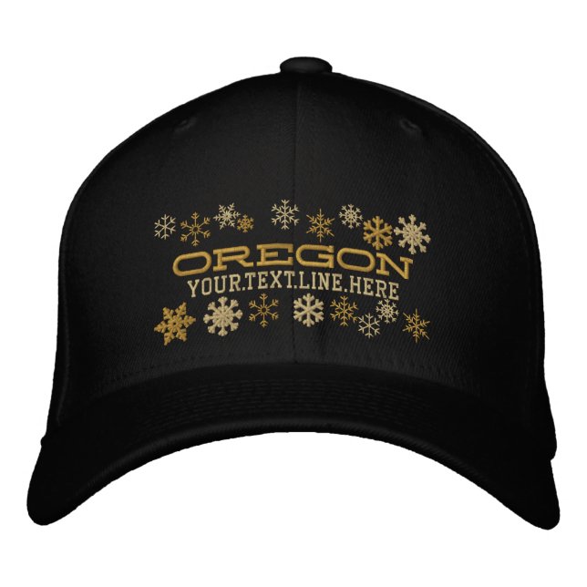 Personalised Oregon Winter Snowflakes Embroidered Hat (Front)
