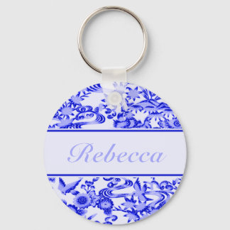 Personalised oriental Bird and leaves pattern Key Ring
