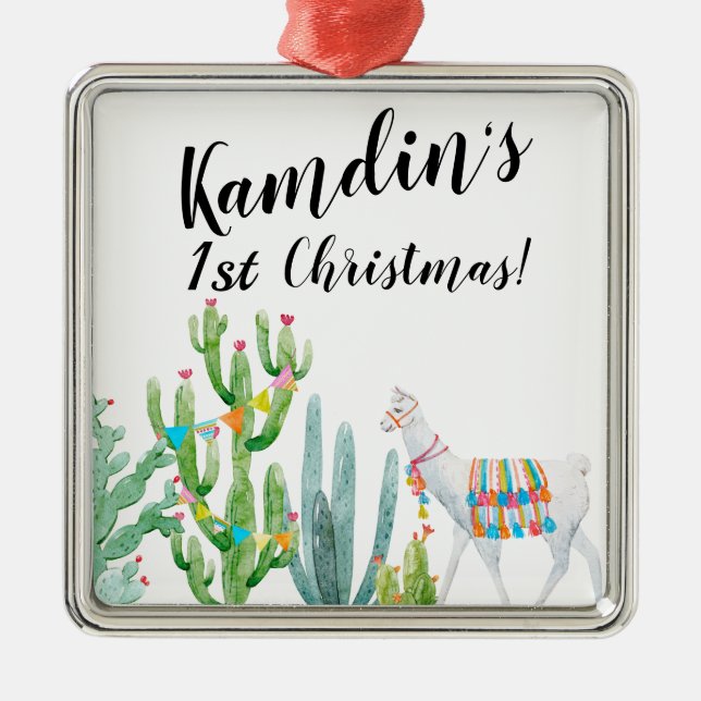 Personalised Ornament Boho Llama Bohemian Cacti De (Front)