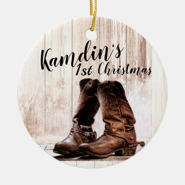 Personalised  Ornament boots country rustic we (Front)