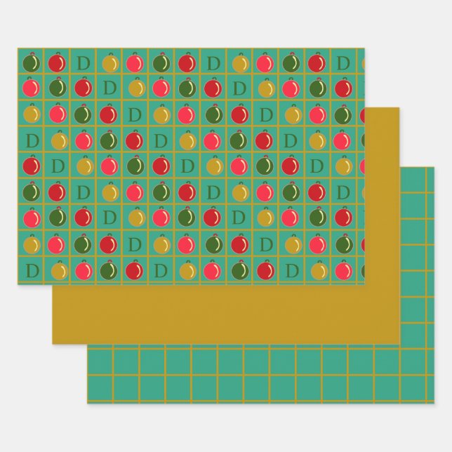 Personalised Ornamental Bingo - Green and Gold  Wrapping Paper Sheet (Set)