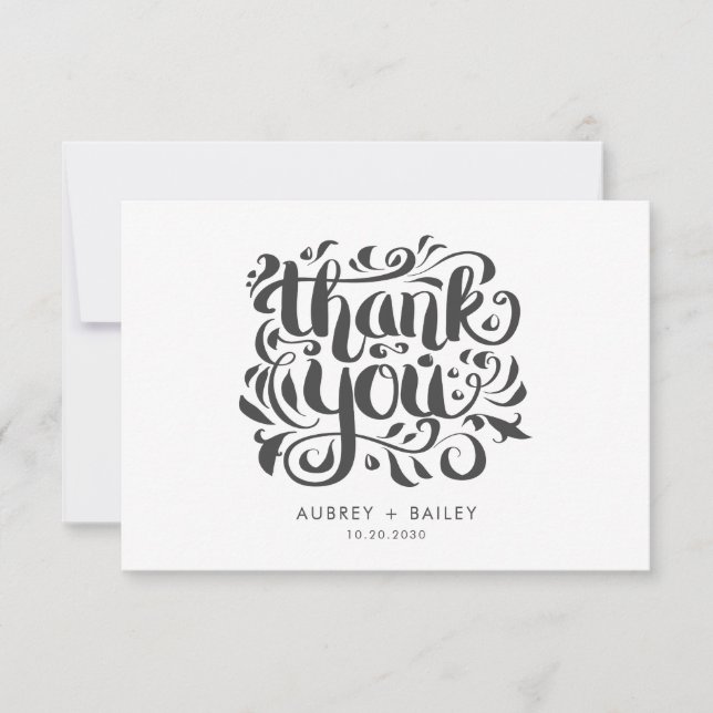 Personalised Ornate Calligraphy Wedding Thank You Card (Front)