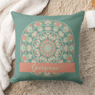 Personalised Ornate Retro Sage and Sand Mandala Cushion