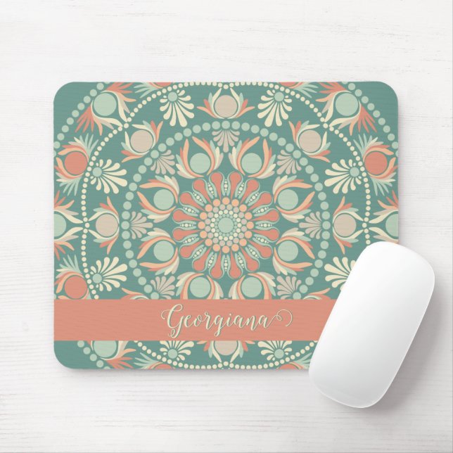 Personalised Ornate Retro Sage and Sand Mandala Mouse Mat (With Mouse)