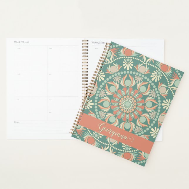 Personalised Ornate Retro Sage and Sand Mandala Planner (Display)