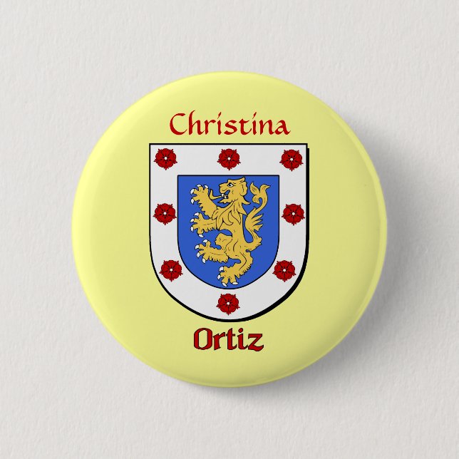 Personalised Ortiz Historical Shield 6 Cm Round Badge (Front)