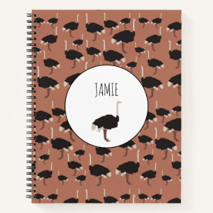 Personalised Ostrich Bird Illustration Pattern Notebook