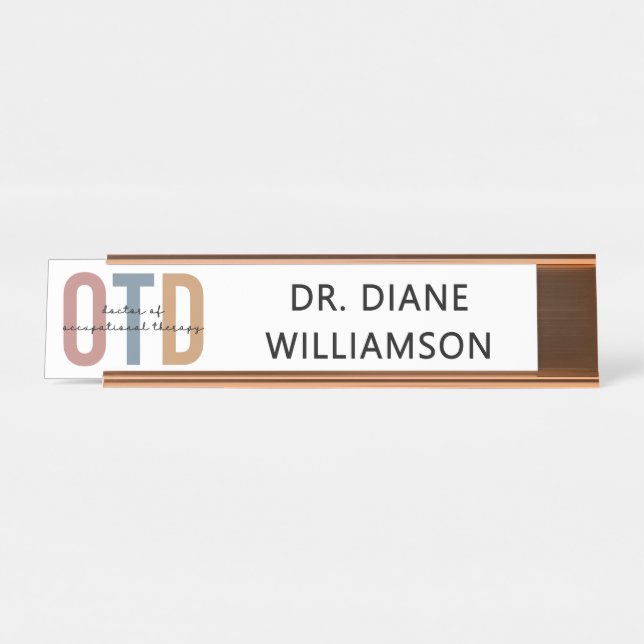 Personalised OTD Doctor of Occupational Therapy Desk Name Plate (Front)