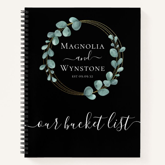 Personalised Our Bucket List Eucalyptus Gold Foil  Notebook (Front)
