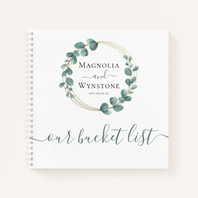 Personalised Our Bucket List Eucalyptus Gold Foil Notebook (Front)