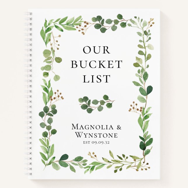 Personalised Our Bucket List Eucalyptus Greenery Notebook (Front)
