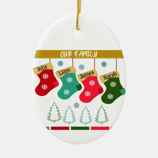 Personalised Our Family Christmas Stocking Ceramic Tree Decoration (Front)