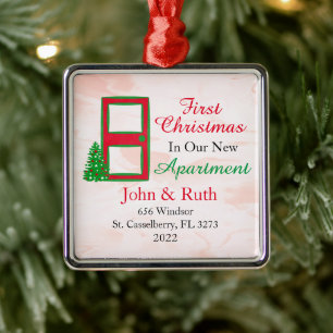 Personalised Our First Apartment Christmas Metal Tree Decoration