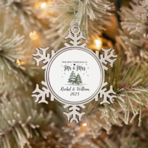 Personalised Our First Christmas as Couple 2025 Snowflake Pewter Christmas Ornament