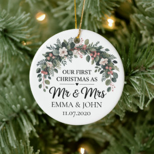 Personalised Our First Christmas As Mr & Mrs 2025 Ceramic Tree Decoration