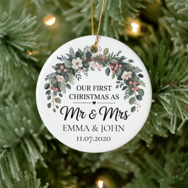 Personalised Our First Christmas As Mr & Mrs 2025 Ceramic Tree Decoration (Tree)