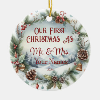 Personalised Our first Christmas As Mr. & Mrs. Ceramic Tree Decoration