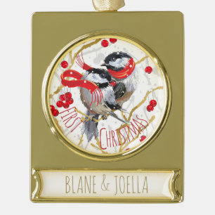 Personalised - Our First Christmas Chickadees Gold Plated Banner Ornament