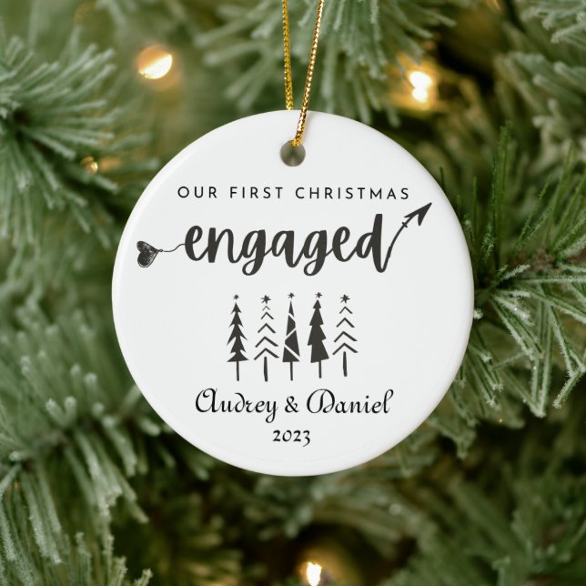 Personalised Our First Christmas Engaged Ceramic Tree Decoration (Tree)