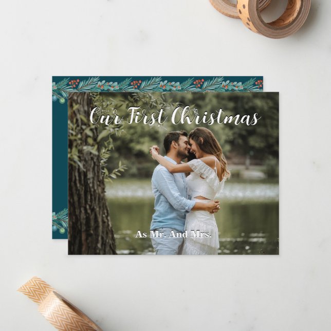 Personalised Our First Christmas Greeting Card (Front/Back In Situ)