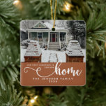 Personalised Our First Christmas In Our New Home  Ceramic Ornament<br><div class="desc">Celebrate the joy of your first Christmas in your new home with our Personalised "Our First Christmas In Our New Home" Ceramic Ornament in a charming terracotta hue. This elegant ornament is designed to mark the special occasion with a touch of warmth and sophistication. Featuring a customisable photo and text,...</div>