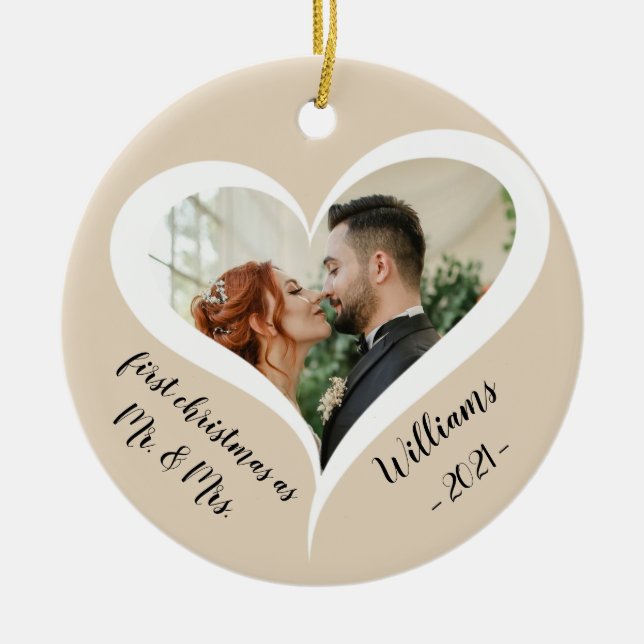 Personalised Our First Christmas Married Ceramic Tree Decoration (Front)