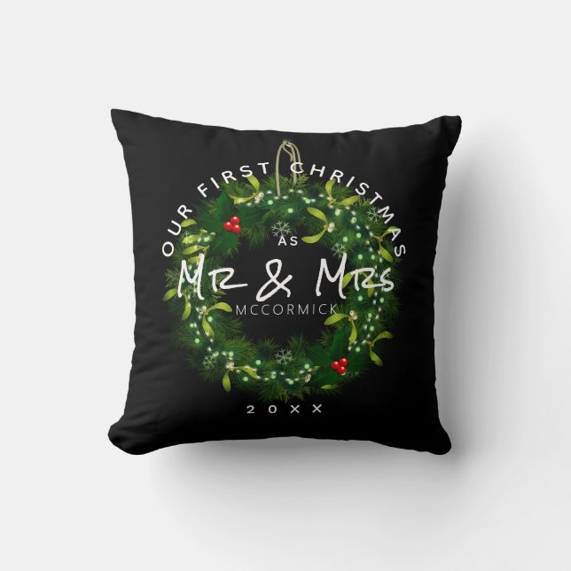 Personalised Our First Christmas Married Newlywed Cushion (Front)