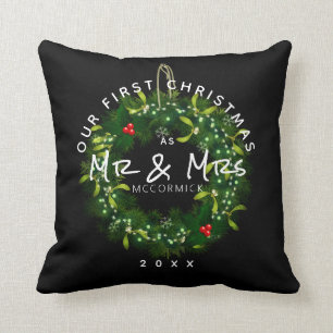 Personalised Our First Christmas Married Newlywed Cushion