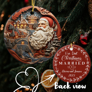 Personalised Our First Christmas, Newlyweds Santa Ceramic Tree Decoration