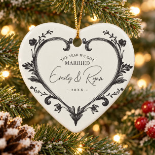 Personalised Our First Married Christmas Heart Ceramic Tree Decoration