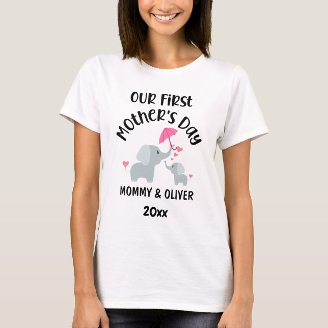 Personalised Our First Mother's Day Elephants 2023 T-Shirt (Front)