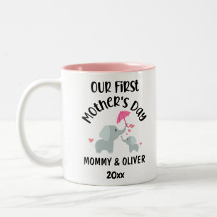 Personalised Our First Mother's Day Elephants 2023 Two-Tone Coffee Mug