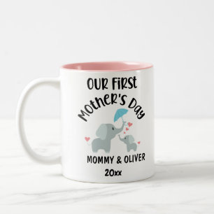 Personalised Our First Mother's Day Elephants 2023 Two-Tone Coffee Mug