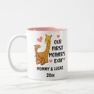 Personalised Our First Mother's Day Giraffe 2024 Two-Tone Coffee Mug