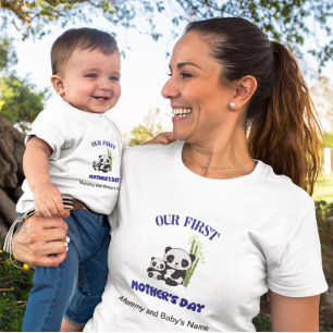 Personalised Our First Mother's Day Panda Matching Baby Bodysuit