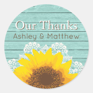 Personalised Our Thanks Sunflower & Lace Classic Round Sticker