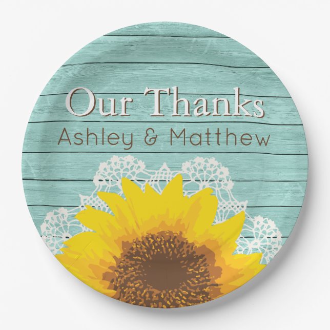 Personalised Our Thanks Sunflower & Lace Paper Plate (Front)