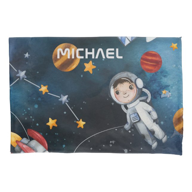 Personalised Outer Space and Cute Astronaut Pillowcase (Front)