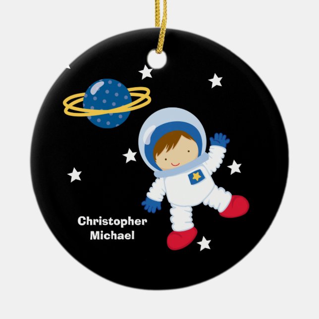 Personalised outer space astronaut boy's ornament (Front)