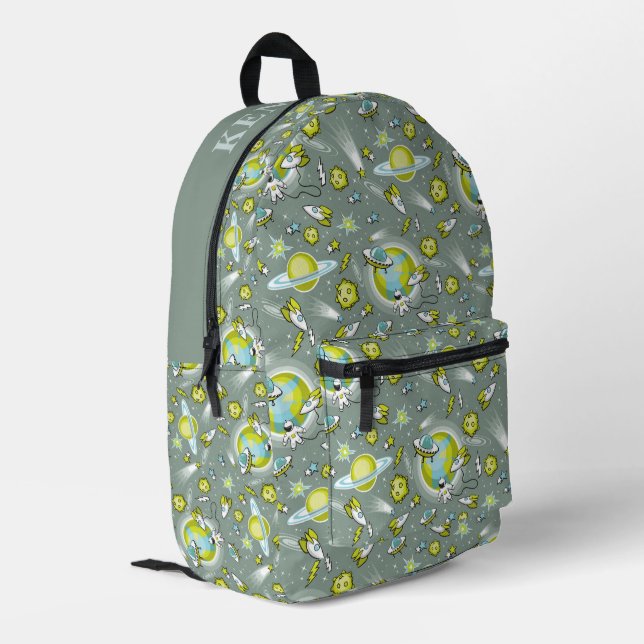 Personalised Outer Space Astronaut Print Backpack (Back Corner Left)