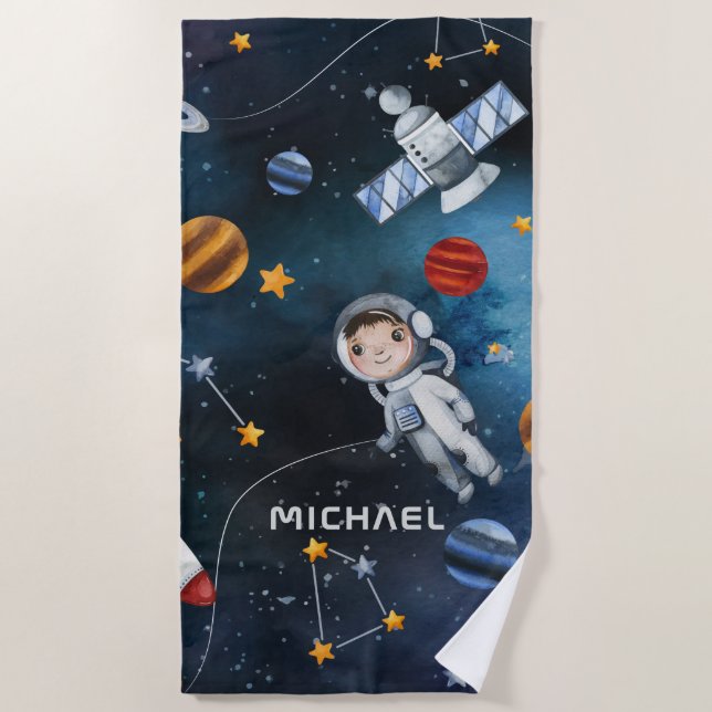 Personalised Outer Space Astronaut Shuttle Beach Towel (Front)