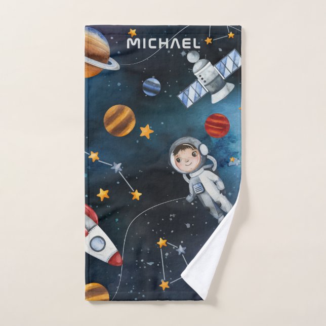 Personalised Outer Space Astronaut Shuttle Pattern Hand Towel (Hand Towel)