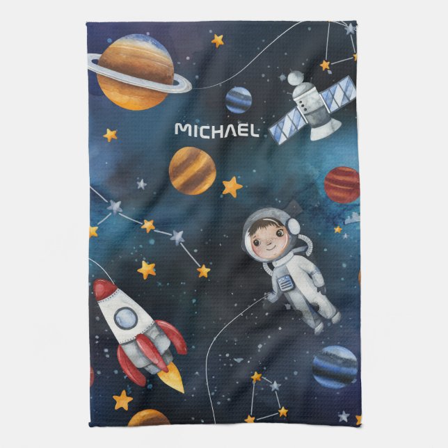 Personalised Outer Space Astronaut Shuttle Tea Towel (Vertical)