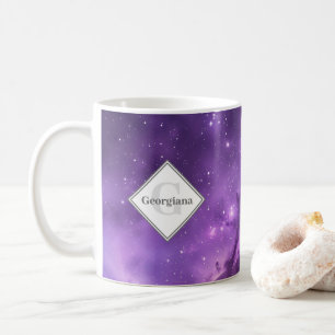 Personalised Outer Space Purple Galaxy Monogrammed Coffee Mug
