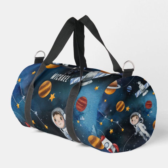 Personalised Outer Space Shuttle and Astronaut Duffle Bag (Left Corner)