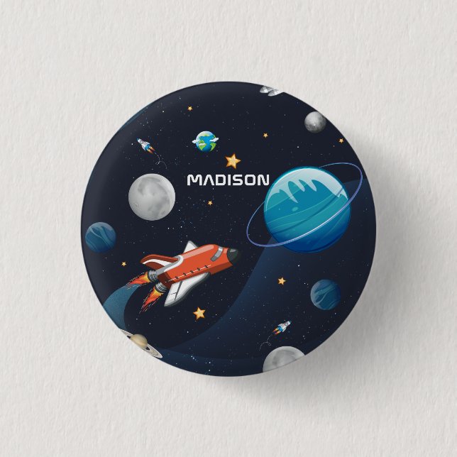 Personalised Outer Space Travel Galaxy 3 Cm Round Badge (Front)